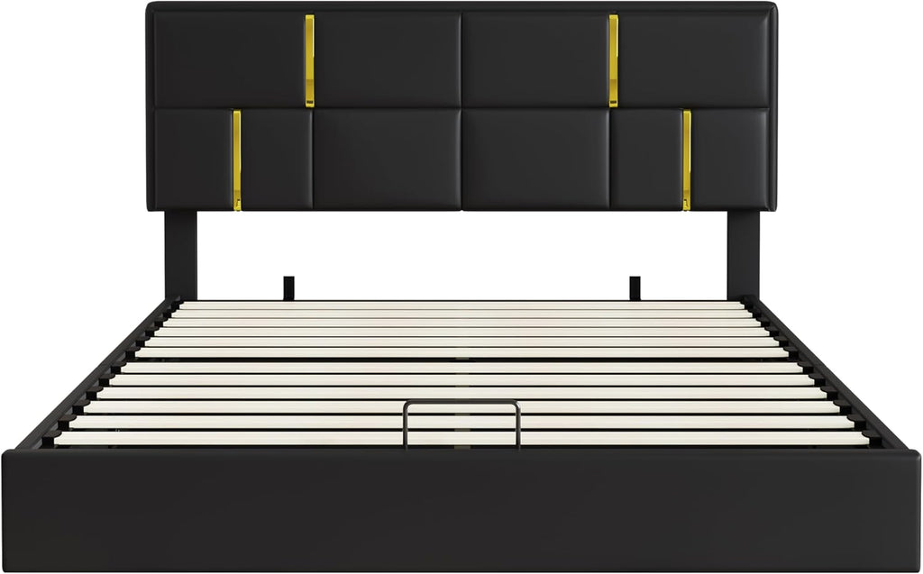 JIVOIT Elegant Design 2-Pieces Bedroom Sets, Queen Size Upholstered Platform Bed with Hydraulic Storage System, Upholstered Storage Ottoman with Metal Legs, Space Saving Design (Black,Sets,5)