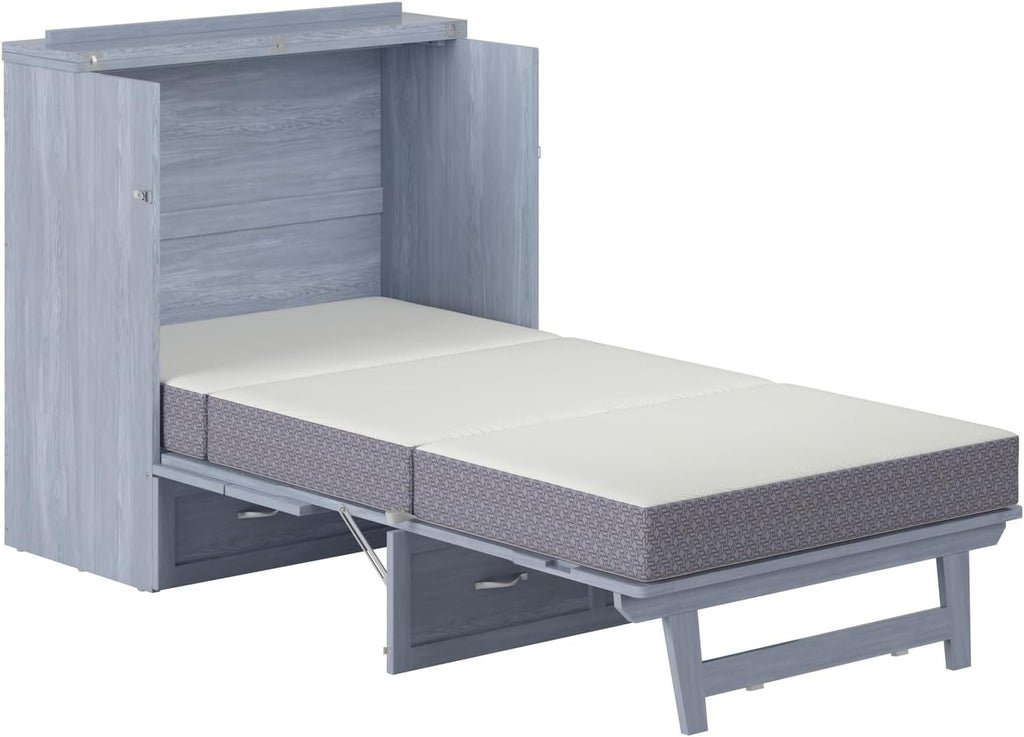 AFI, Northfield Murphy Bed Chest Twin XL with 6' Mattress, Storage Drawer & Built-in USB Charger, Driftwood
