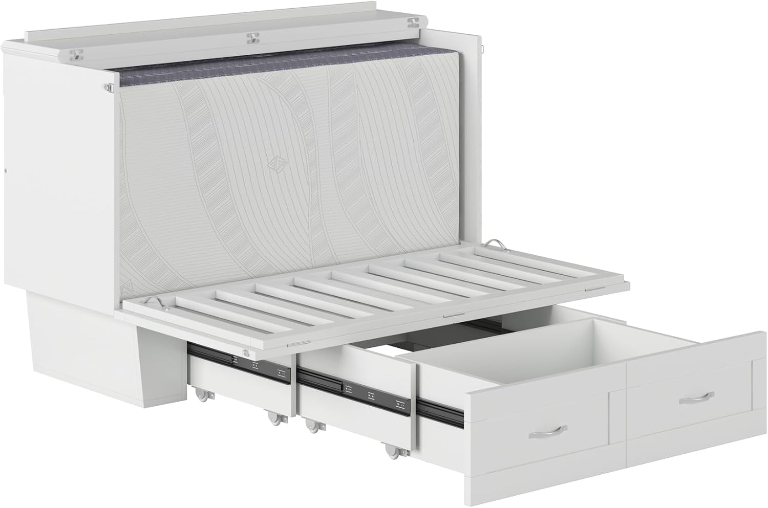 AFI, Monroe Full Murphy Bed Chest with 6' Mattress, Storage Drawer & Built-in USB Charger, White