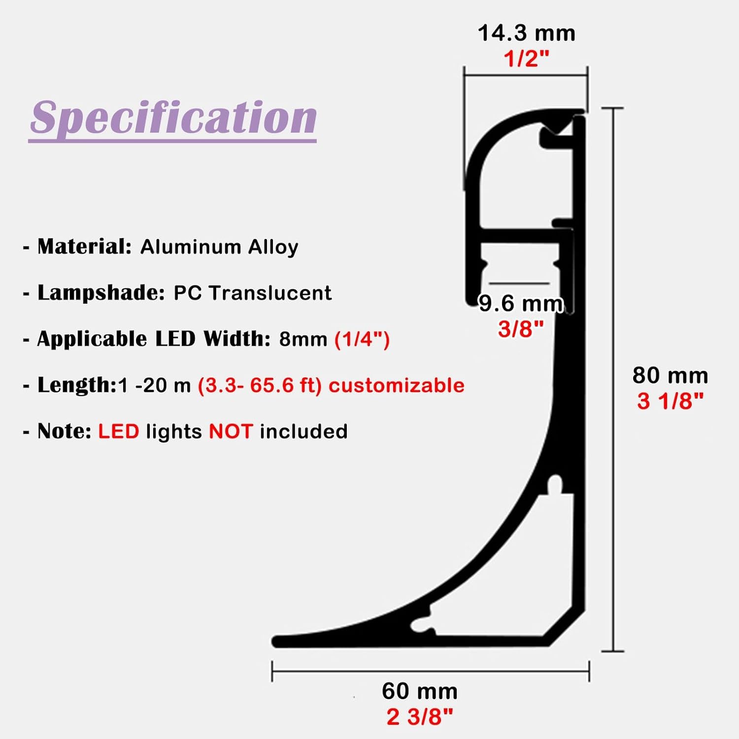 LED Crown Molding Trim for Indirect Lighting, 8x6cm LED Channel Track, Aluminum Coving Profile for Home Decor, Wall Corner & Floor Lighting (1m/3.3ft)