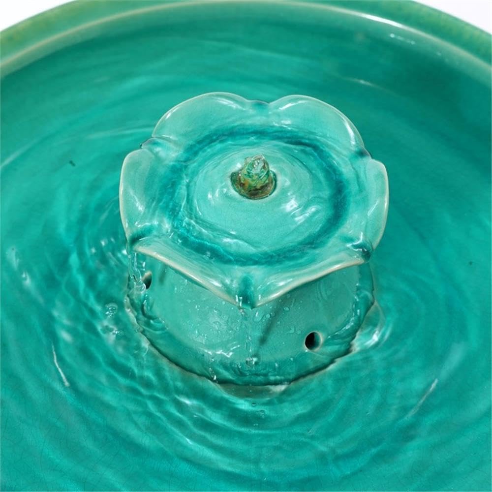 LuxenHome 22 Inch Ceramic Bird Bath Fountain, Elegant Glazed Outdoor Water Feature with Lotus Design, Freestanding Waterfall Birdbath Garden Water Fountain for Backyard, Patio