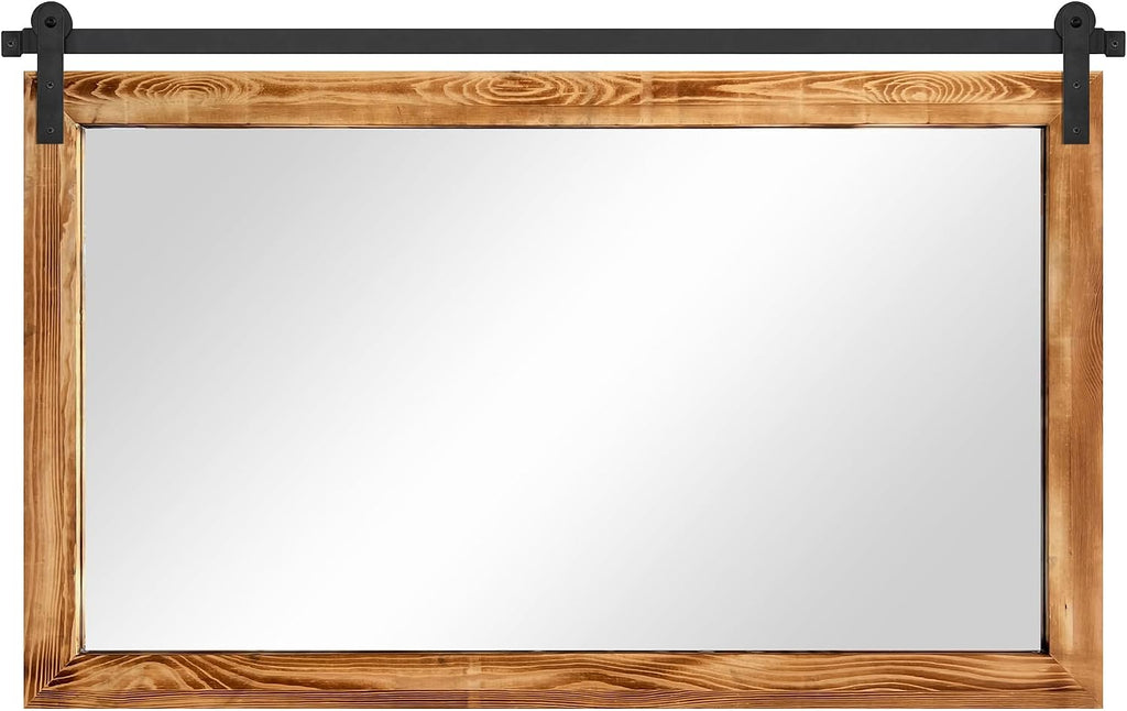 COGOOD Farmhouse Bathroom Mirror - 49 x 30 Rustic Wood Framed Wall Barn Door Mirror for Entryway, Living Room, Entryway Wall Decor (Brown)