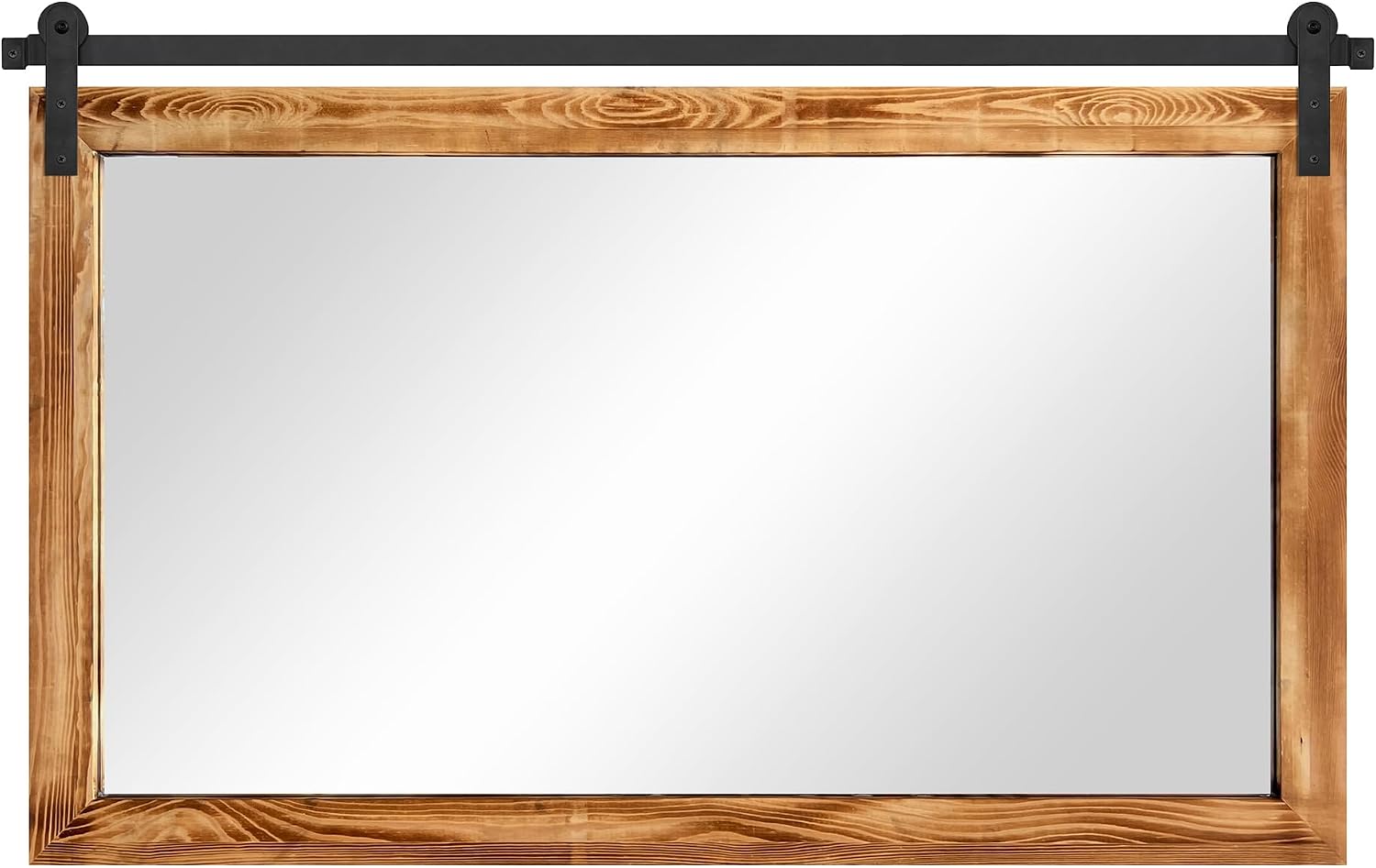 COGOOD Farmhouse Bathroom Mirror - 49 x 30 Rustic Wood Framed Wall Barn Door Mirror for Entryway, Living Room, Entryway Wall Decor (Brown)