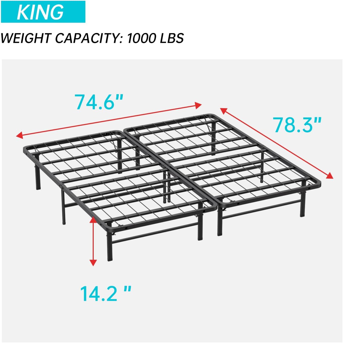 BestMassage | King Bed Frame | Metal | Heavy Duty Steel Slats with 12 Legs | Foldable | Sturdy, No Box Spring Needed | Easy to Assemble with Under-Bed Storage | Furniture for Home, Dorms