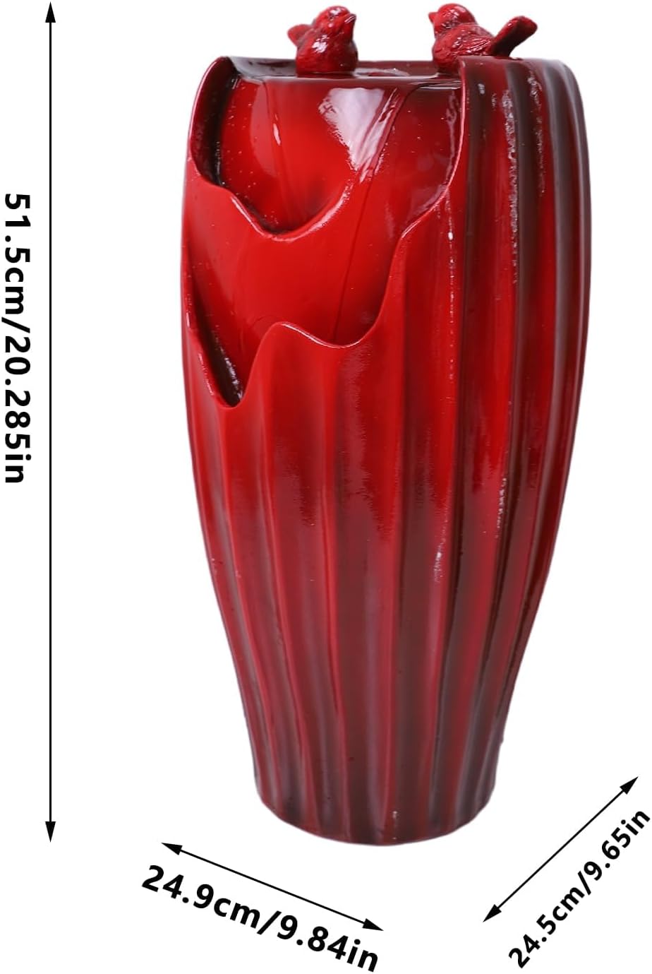 Ferrisland Red Fountain with LED Lights, 20' H Resin Vase Outdoor Freestanding Fountain with Adjustable Water Pump, Outside Garden & Backyard Decking Décor