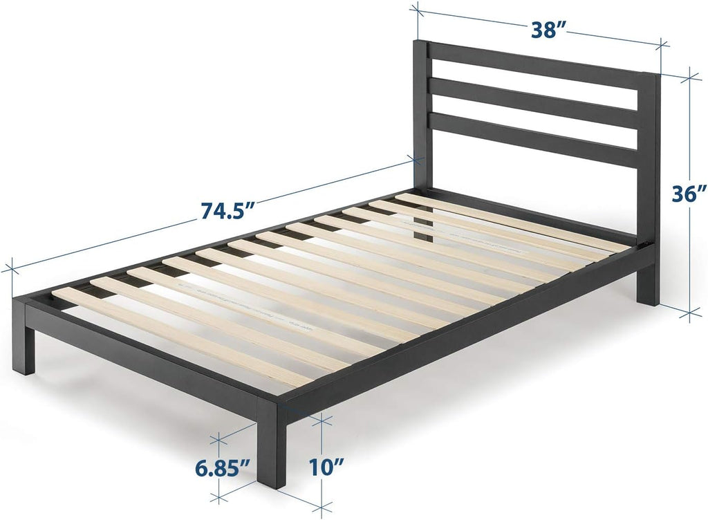 Mellow 10 inch Heavy Duty Metal Platform Bed W/Headboard/Wooden Slat Support/Mattress Foundation (No Box Spring Needed), Twin, Black