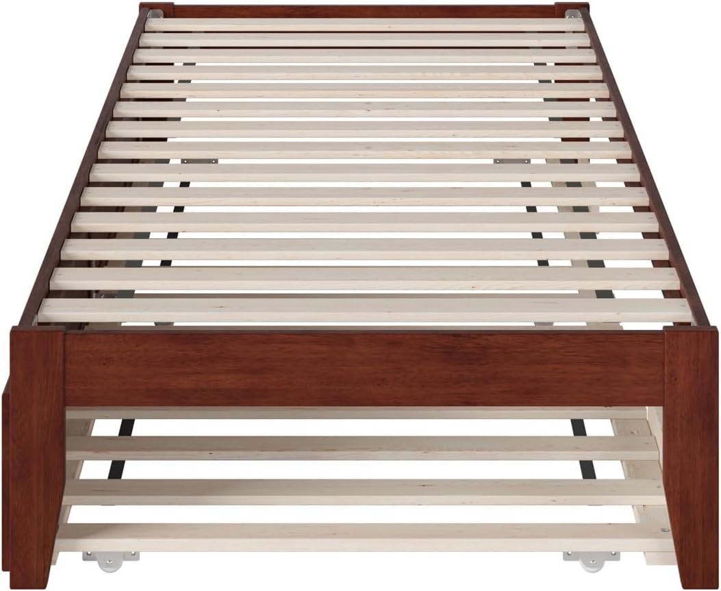 AFI Colorado Twin XL Size Platform Bed with Twin XL Trundle and Charging Station in Walnut