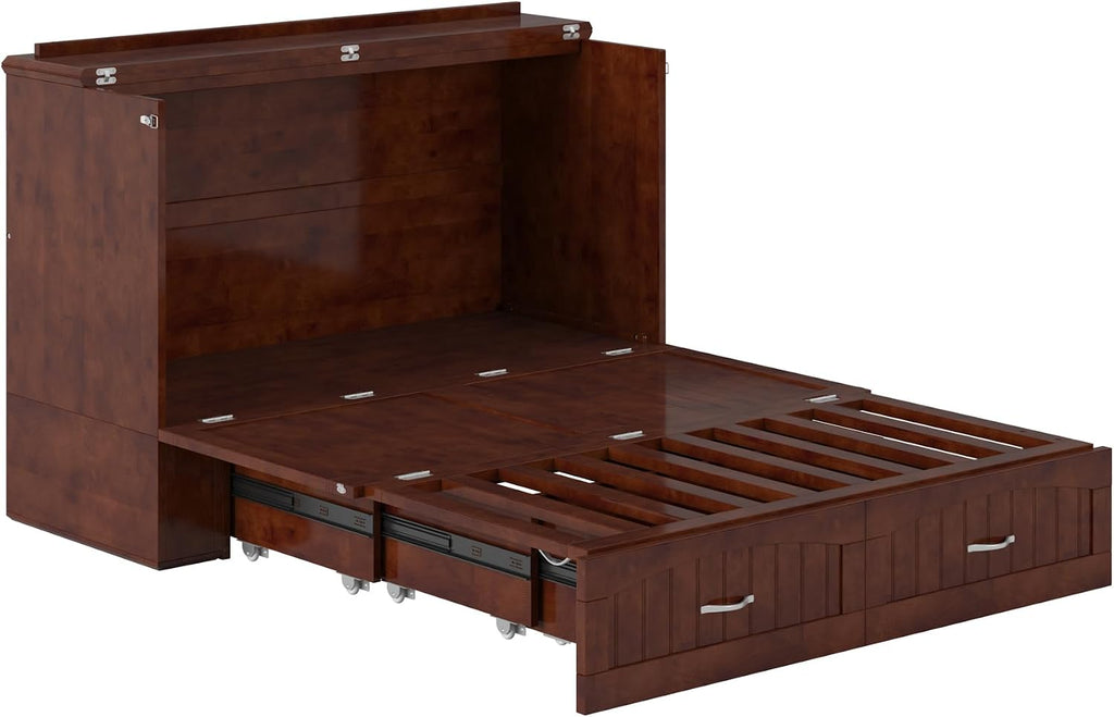 AFI, Southampton Murphy Bed Chest Full with 6' Mattress, Built-in USB Charger & Storage Drawer, Walnut