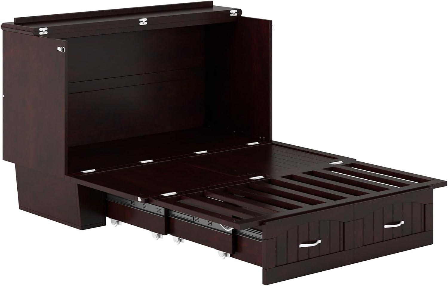 AFI, Nantucket Full Size Murphy Bed Chest with Mattress, Built-in Charging Station and Storage Drawer, Full, Espresso