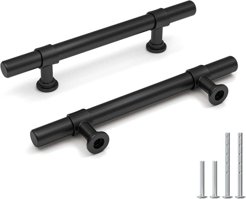 Goldenwarm 3 1/2 inch Black Cabinet Pulls Matte Black Cabinet Handles - LST18BK90 Kitchen Hardware for Drawer Rustic Drawer Pulls T Bar Handles for Cupboard, 50 Pack
