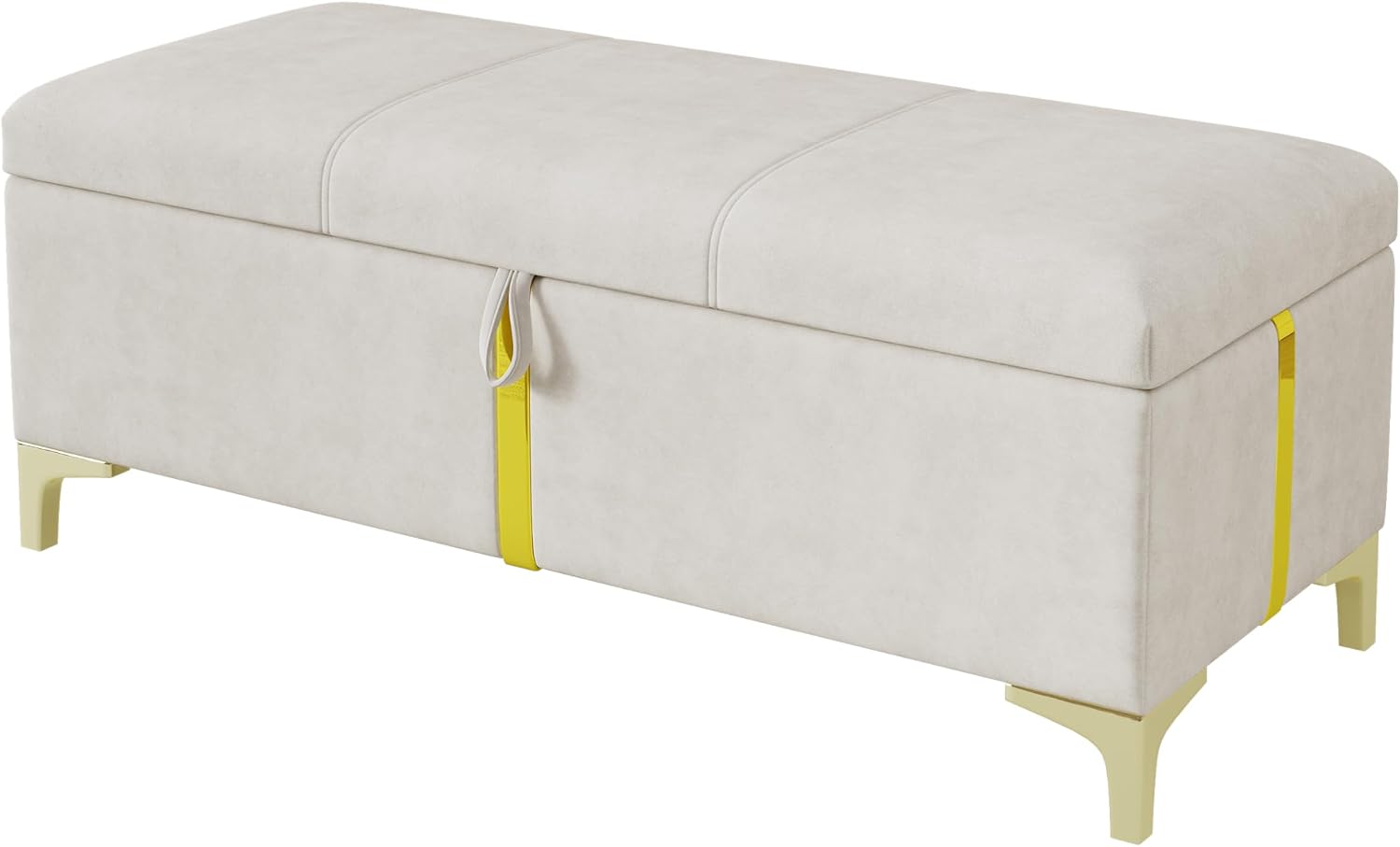 JIVOIT Elegant Design 2-Pieces Bedroom Sets, Queen Size Upholstered Platform Bed with Hydraulic Storage System, Upholstered Storage Ottoman with Metal Legs, Space Saving Design (Beige,Sets,5)
