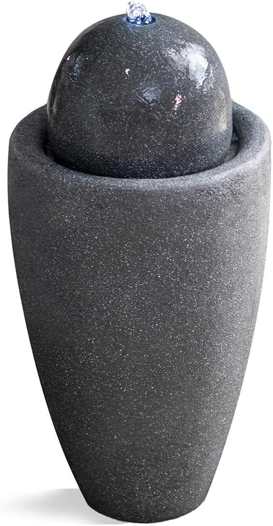 XBrand 26' Modern Sphere Water Fountain with LED Light – Indoor Outdoor Stone Texture Floor Fountain, Zen Bubbling Ball Water Feature for Garden Patio Porch - Gray
