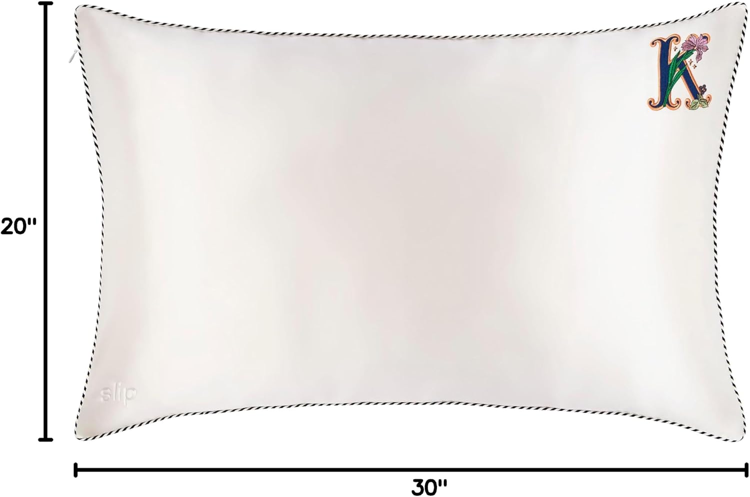 slip The Original Queen Pure Silk Pillow Case - 100% Pure 22 Momme Mulberry Silk - Queen Standard Size - Anti-Aging, Anti-BedHead, Anti-Sleep Crease, Initial Collection: Letter K (20' x 30')