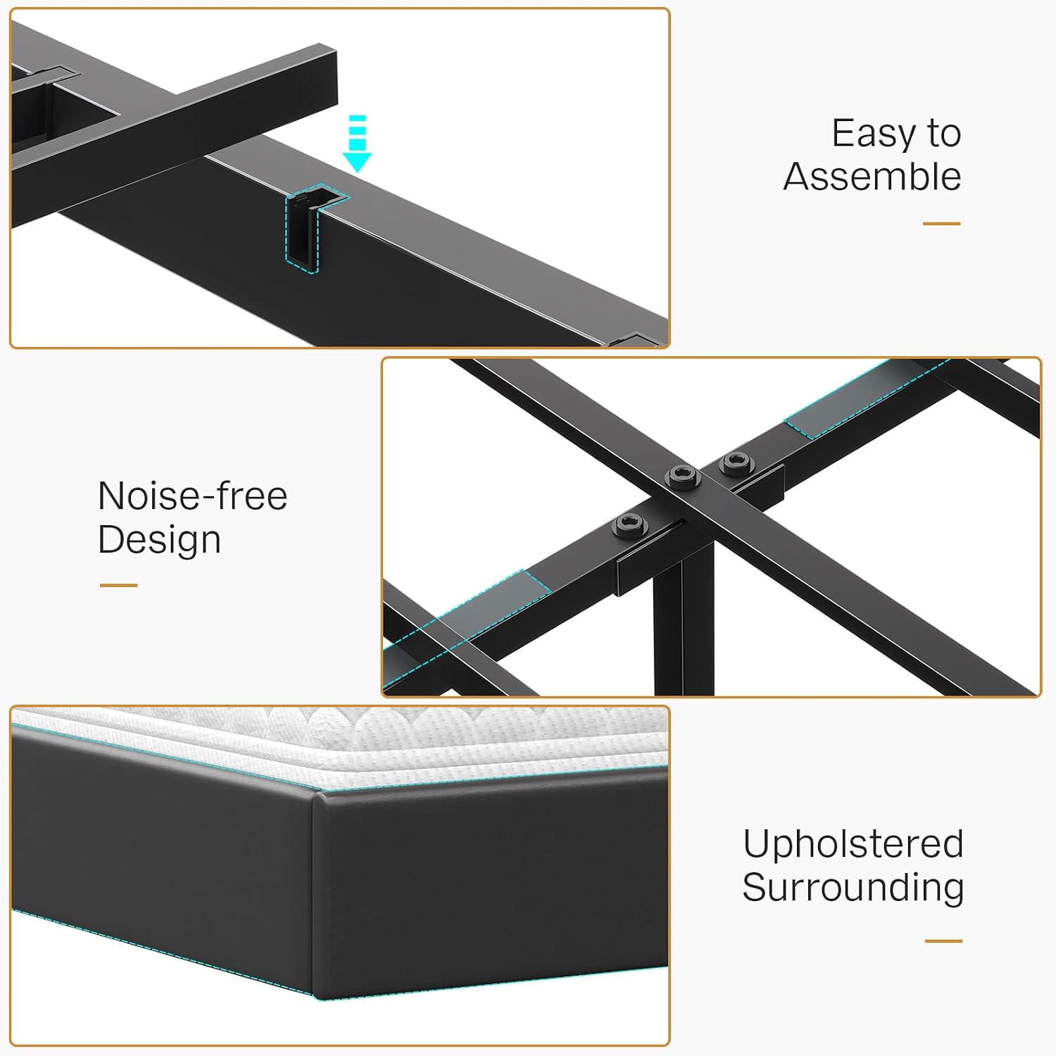 Dnxao King Size Floating Bed Frame with Storage Headboard, Tall 44' Upholstered Platform Bed with Charging Station, Dual-Zone LED Lights, No Box Spring Needed, PU Black