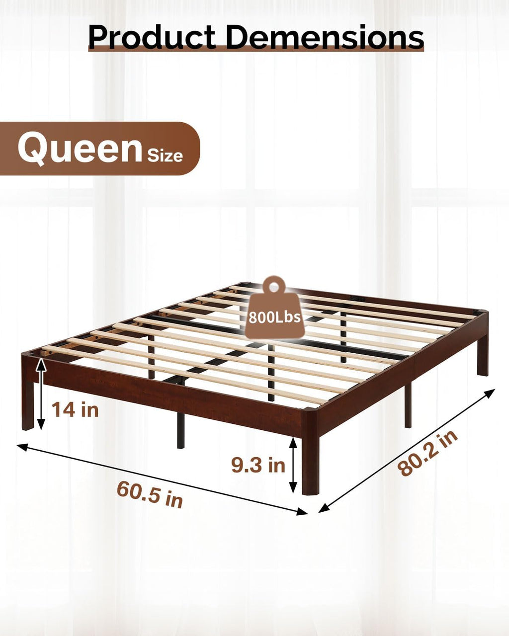 14 inch Sturdy Heavy Duty Wood Bed Frames with Wooden Slats, Queen Size Platform Bed Frame, Natural Classic Design, Easy Set Up, Storage Space Under-Bed, No Box Spring Needed (Queen)
