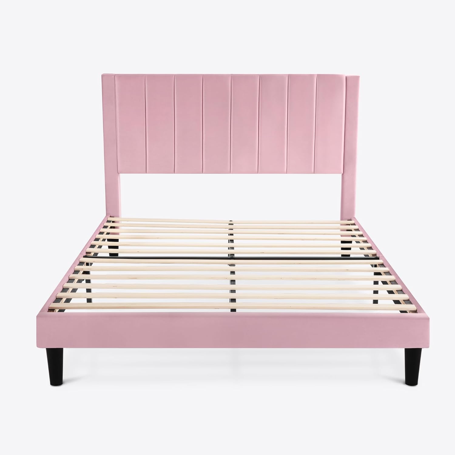 SHA CERLIN Queen Bed Frame/Velvet Upholstered Platform Bed Frame with Headboard/Strong Wood Slats Support/Mattress Foundation/No Box Spring Needed - Pink