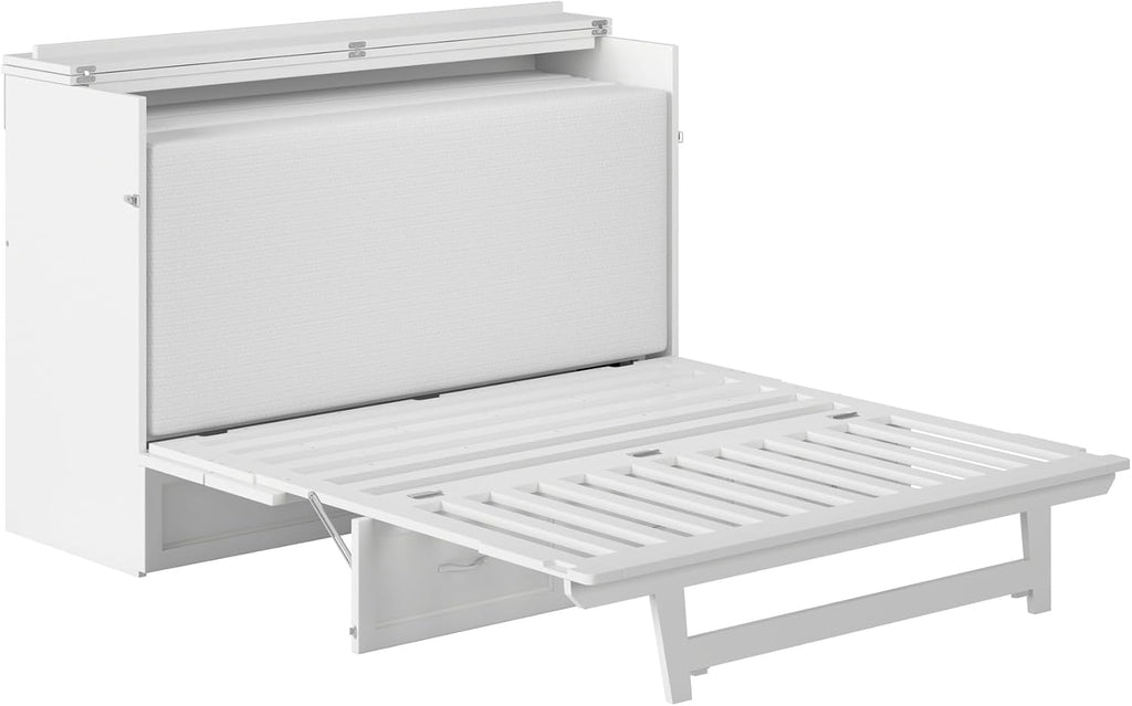 AFI Northfield Queen Size Murphy Bed Chest with Mattress, Storage, & Built-in Charger in White