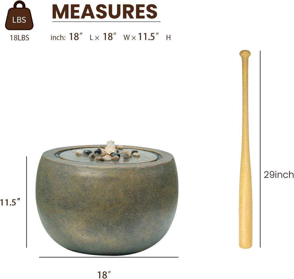 Tankana Garden Water Fountain Outdoor Bubbler Water Feature Indoor with Lights & Pump and Pebbles Waterfall Fountains Concrete Effect for Patio Deck Yard Home Decor Gold, 18 'L x 18' W x 11.5' H