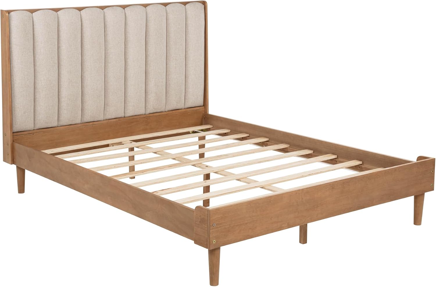 JIVOIT Queen Size Platform Bed with Piano Key Style Upholstered Headboard, Wood Bed with Strengthened Bed Frame, Wood Slats Support, No Box Spring Needed