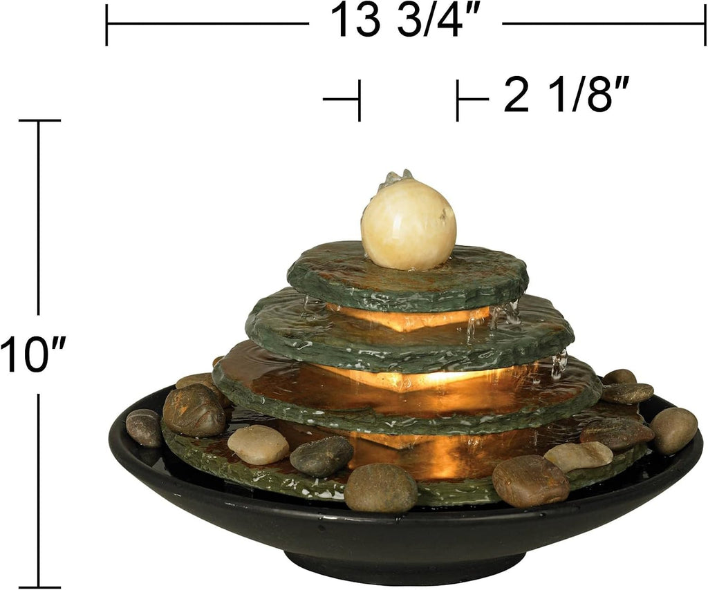 Pyramid 10' High Small Zen Modern Indoor Decor Slate Stone Tabletop Fountain with Light Waterfall Feng Shui Ball Rock Water Feature for Desk Relaxation Bedroom Living Room Countertop - John Timberland