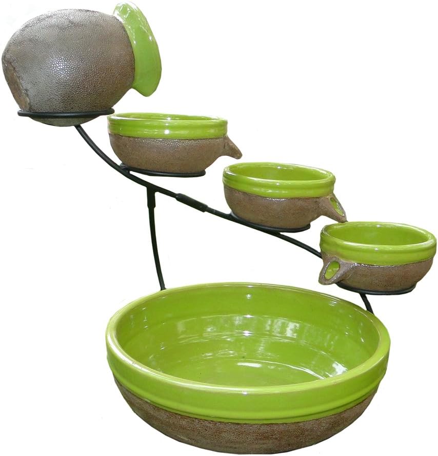Smart Solar 23963R01 Solar-Powered 4-Tier Cascading Fountain, Kiwi And Rustic Brown, Powered By A Separate Included Solar Panel Along With a 10-Foot Cable