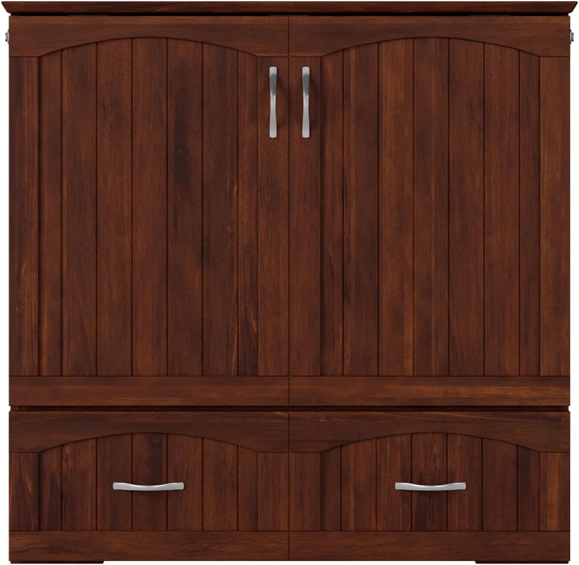 AFI, Southampton Murphy Bed Chest Twin XL with 6' Mattress, Storage Drawer & Built-in USB Charger, Walnut
