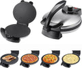 Electric Roti Maker– Non-Stick Chapati Press with Adjustable Temperature, Double-Sided Heating, Anti-Scald Handle & Indicator Lights, 10 Inch Tortilla Crepe Pancake Machine