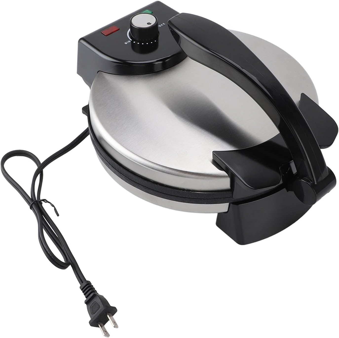 Tortilla Press 10 inch, Electric Tortilla Maker Knob Temperature Control Anti Stick Roti Maker Machine with Stainless Steel Cover