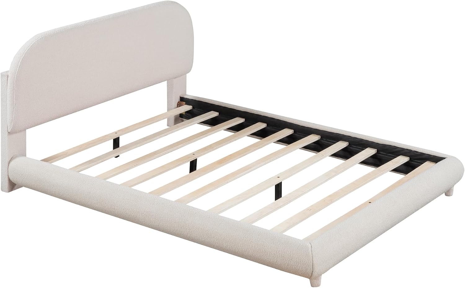 Merax Teddy Fleece Full Size Upholstered Platform Bed with Thick Fabric, Solid Frame and Stylish Curve-Shaped Design, Beige