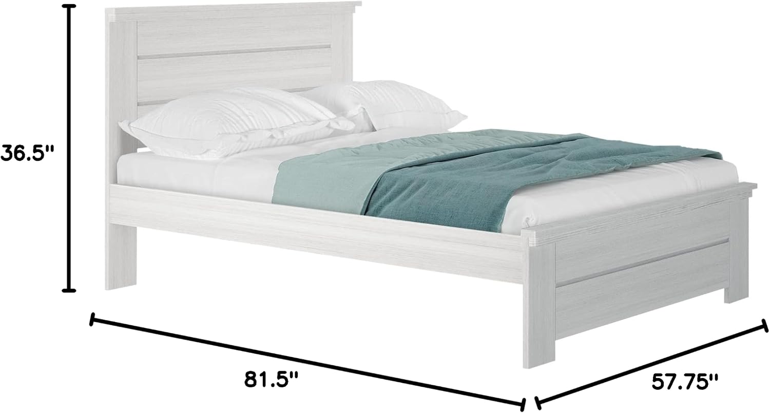 Plank+Beam Rustic Wood Full Bed Frame, Platform Bed with Headboard, Solid, White Wash