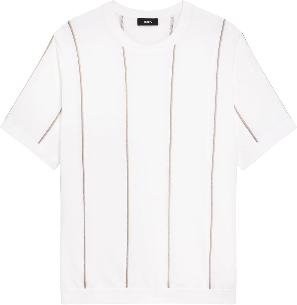 Theory Men's Short Sleeve Crewneck Stripe in Tactile Cotton