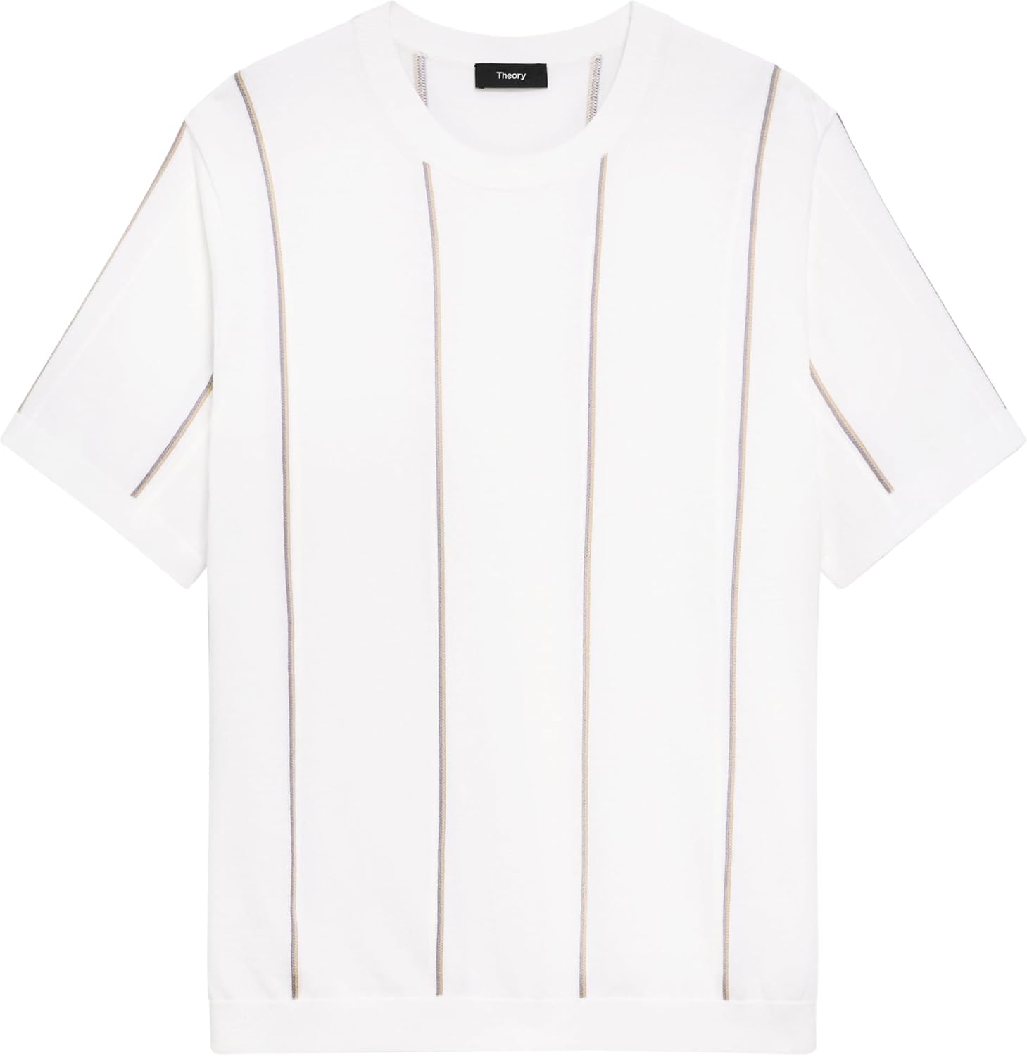 Theory Men's Short Sleeve Crewneck Stripe in Tactile Cotton