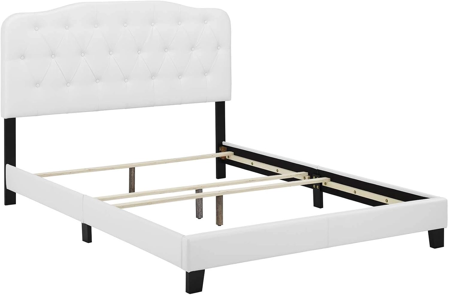 Modway MOD-5993-WHI Amelia Tufted Faux Leather Upholstered King Platform Bed in White