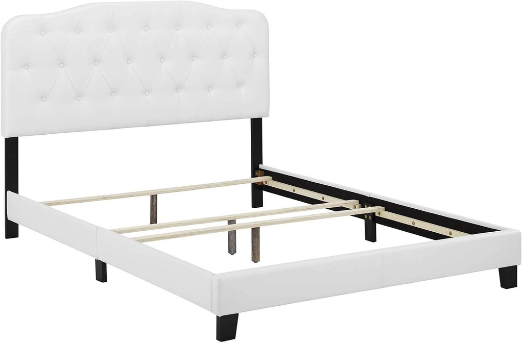 Modway Amelia Tufted Faux Leather Upholstered Full Platform Bed in White