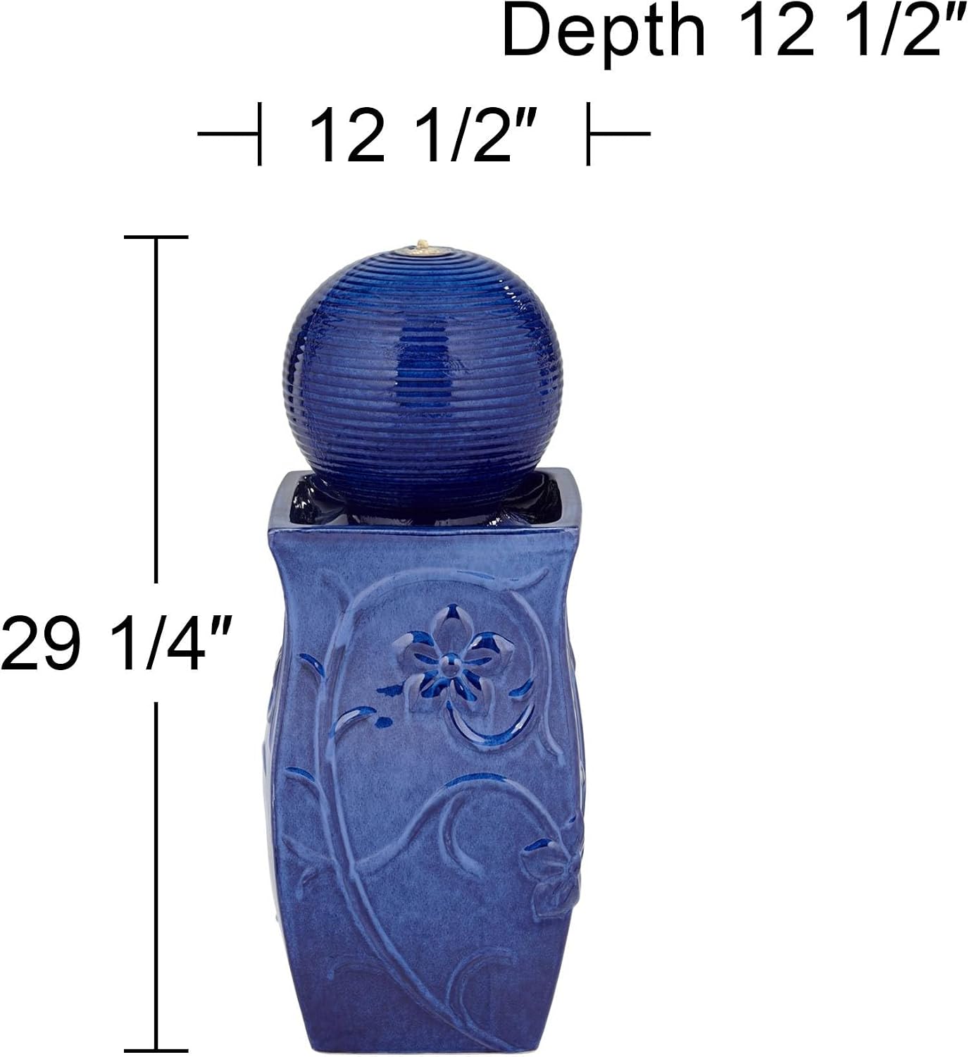 Periwinkle 29 1/4' High Large Zen Outdoor Cottage Core Decor Blue Ceramic Floor Fountain with Light LED Ball Standing Sphere Bubbler Water Feature for Outside Garden Patio Yard - John Timberland