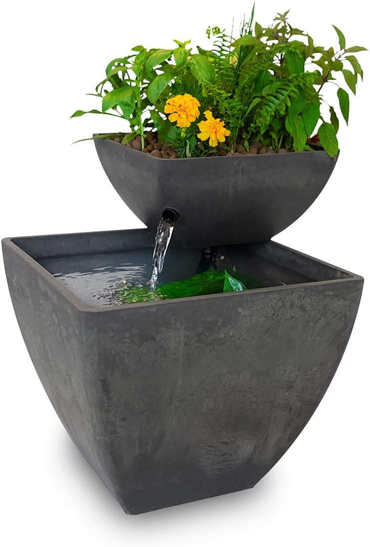 AquaSprouts Fountain: Hydroponic, Aquaponic, Water Garden Kit, Charcoal, 8 Gallons