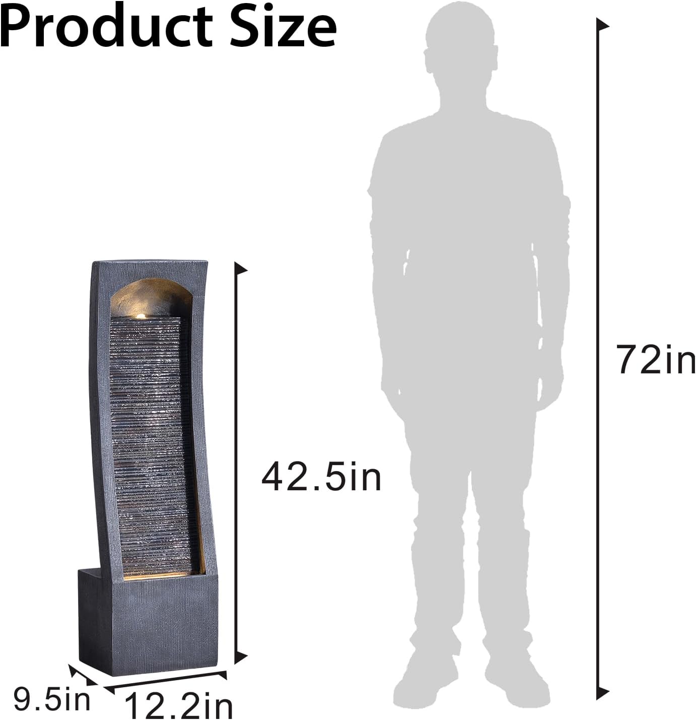 42.3' H Water Feature Outdoor Faux Slate Contemporary Waterfall Fountain Indoor for Garden, Backyard, Deck, Porch and Home Art Decor Large Outdoor Fountain with Lights