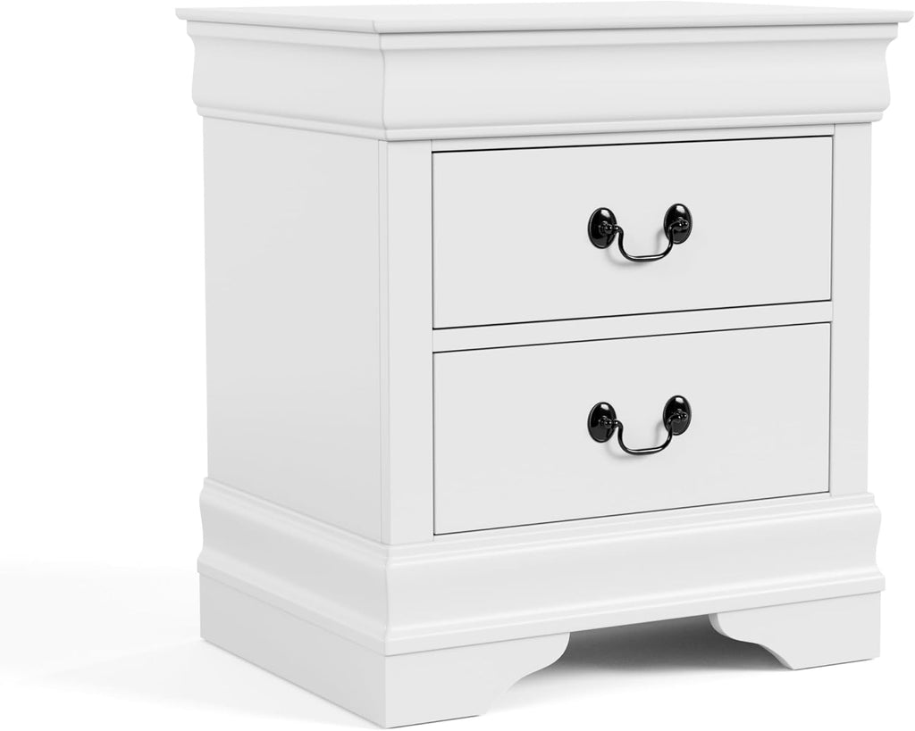 Furniture of America Arabella Traditional Solid Wood 3 Piece Bedroom Set, Queen Bed Frame and Nightstands Set of 2, Chic Sleigh Design Bedframe with Headboard and Footboard, Box Spring Needed, White