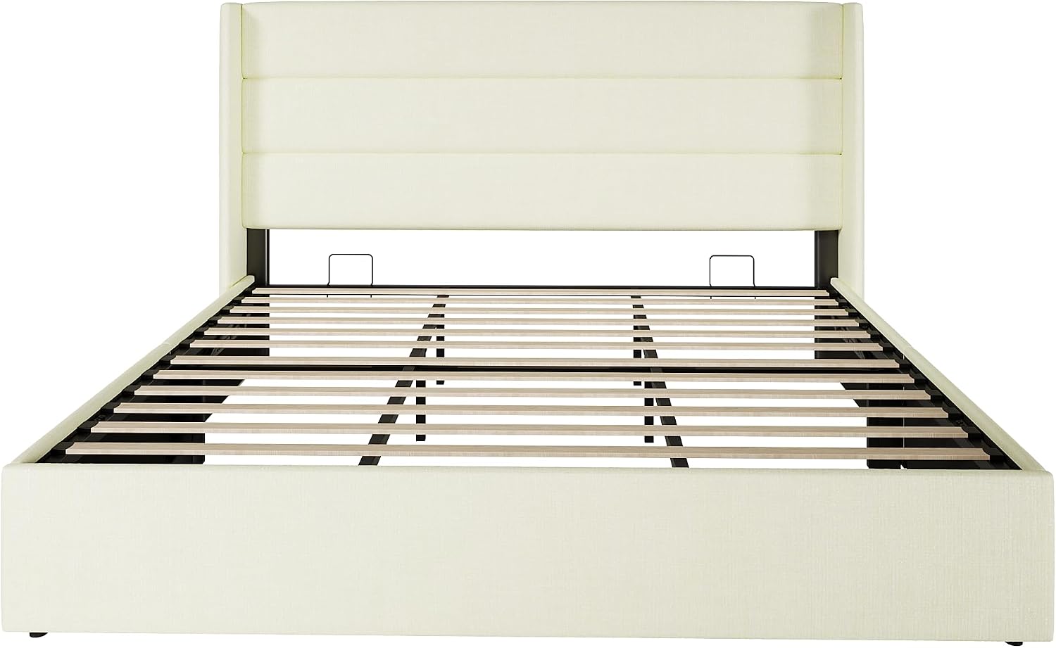 SHA CERLIN King Size Lift Up Storage Bed/Chenille Fabric Upholstered/Modern Wingback Headboard/Platform Bed Frame/Hydraulic Storage/No Box Spring Needed/Wood Slats Support/Cream