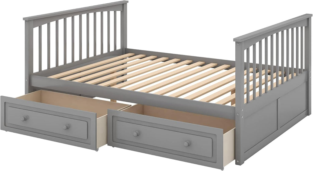 Harper & Bright Designs Full Over Full Wood Bunk Bed with Two Storage Drawers and Ladder, Convertible Storage Bunk Bed Can Be Divided Into Two Full Size Daybeds (Grey)