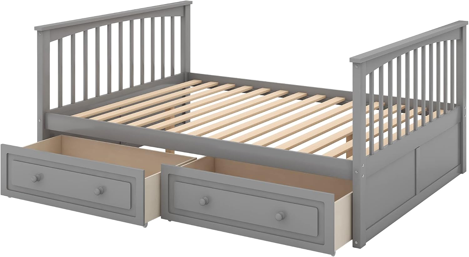 Harper & Bright Designs Full Over Full Wood Bunk Bed with Two Storage Drawers and Ladder, Convertible Storage Bunk Bed Can Be Divided Into Two Full Size Daybeds (Grey)