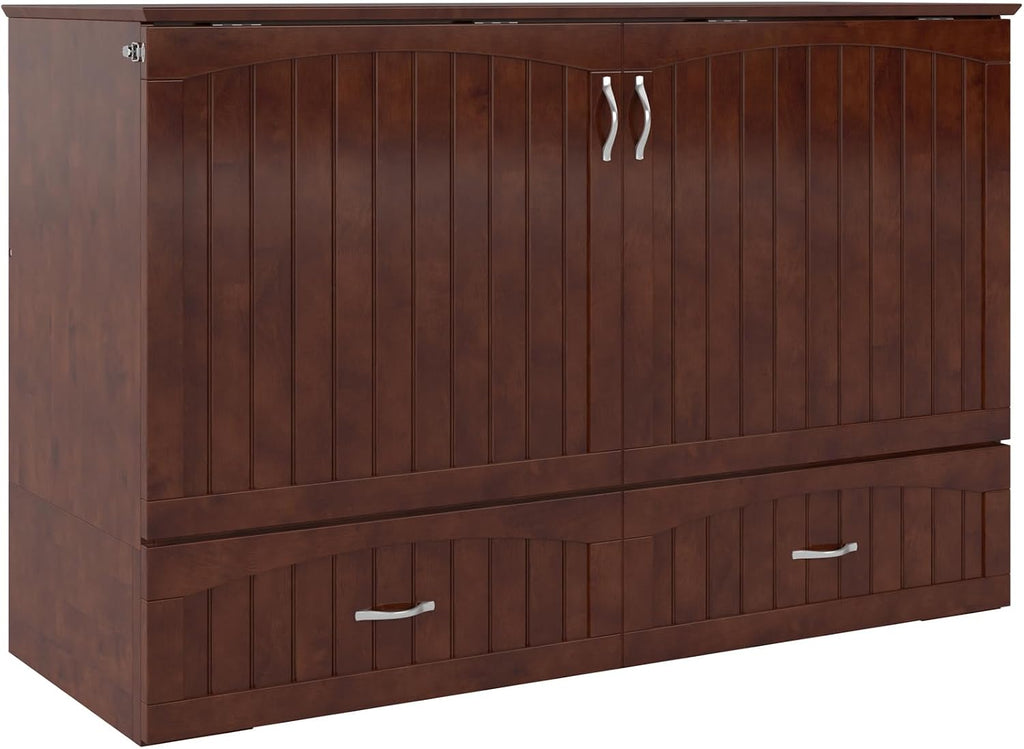AFI, Southampton Murphy Bed Chest Queen with 6' Mattress, Storage Drawer & Built-in USB Charger, Walnut