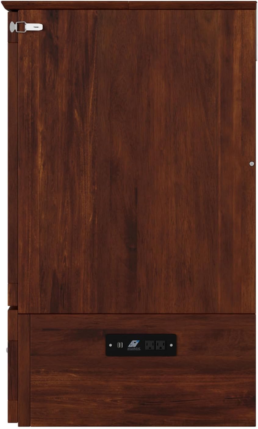 AFI, Southampton Murphy Bed Chest Twin XL with 6' Mattress, Storage Drawer & Built-in USB Charger, Walnut