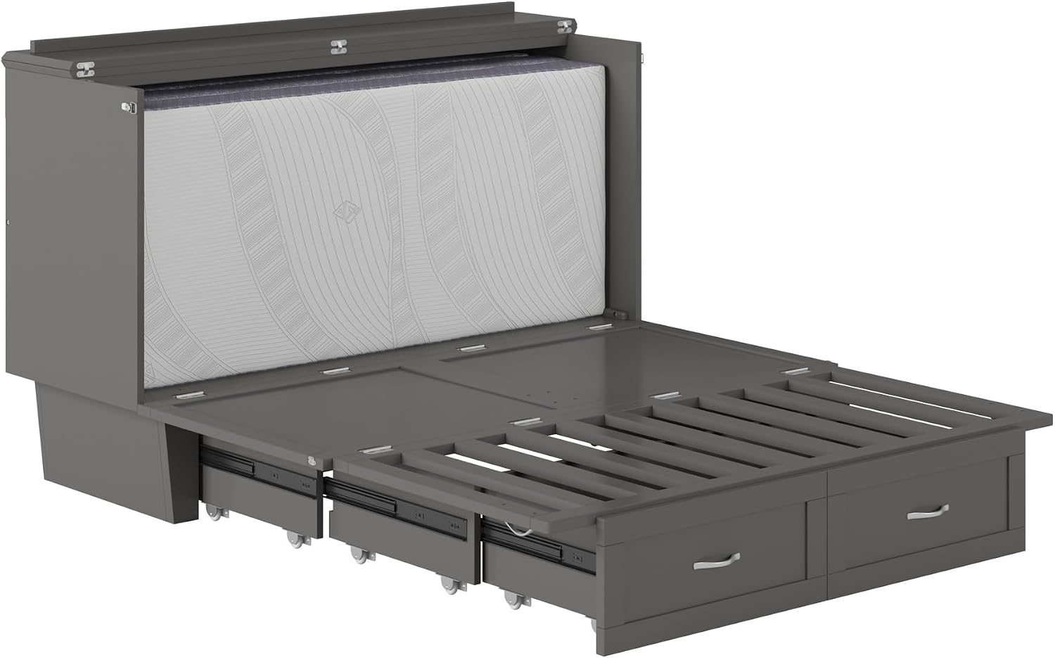 AFI, Monroe Queen Murphy Bed Chest with 6' Mattress, Storage Drawer & Built-in USB Charger, Grey