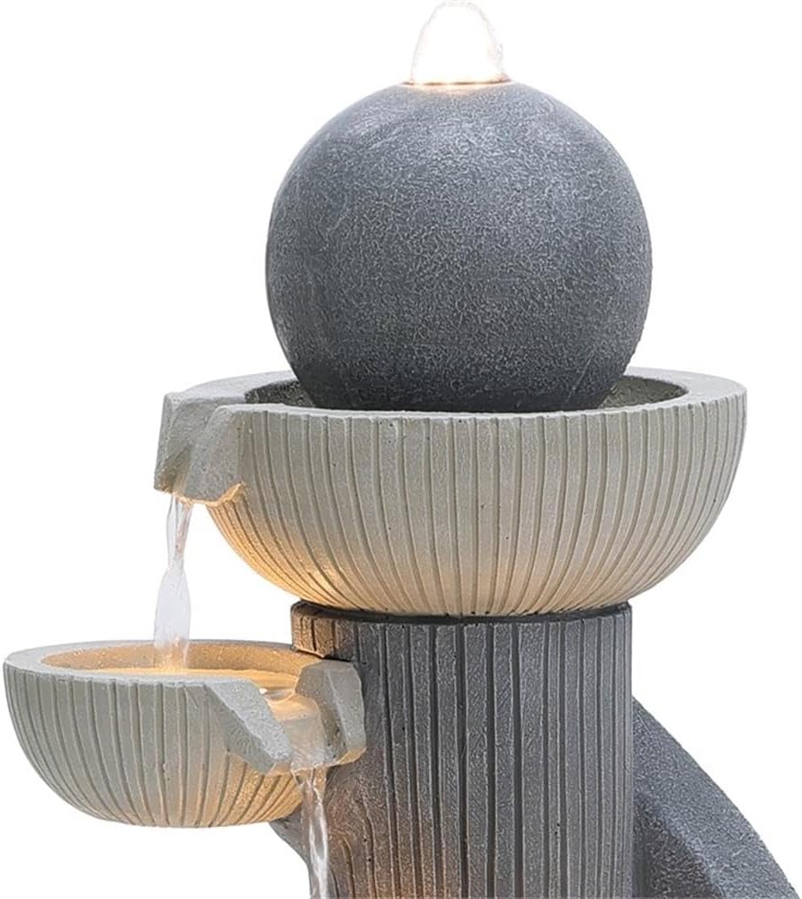 LuxenHome Outdoor Water Fountain, 29 Inch Resin Cascading Water Fountains Indoor with LED Lights, Modern Garden Decor, Small Waterfall Fountain, Outdoor Fountains and Waterfalls