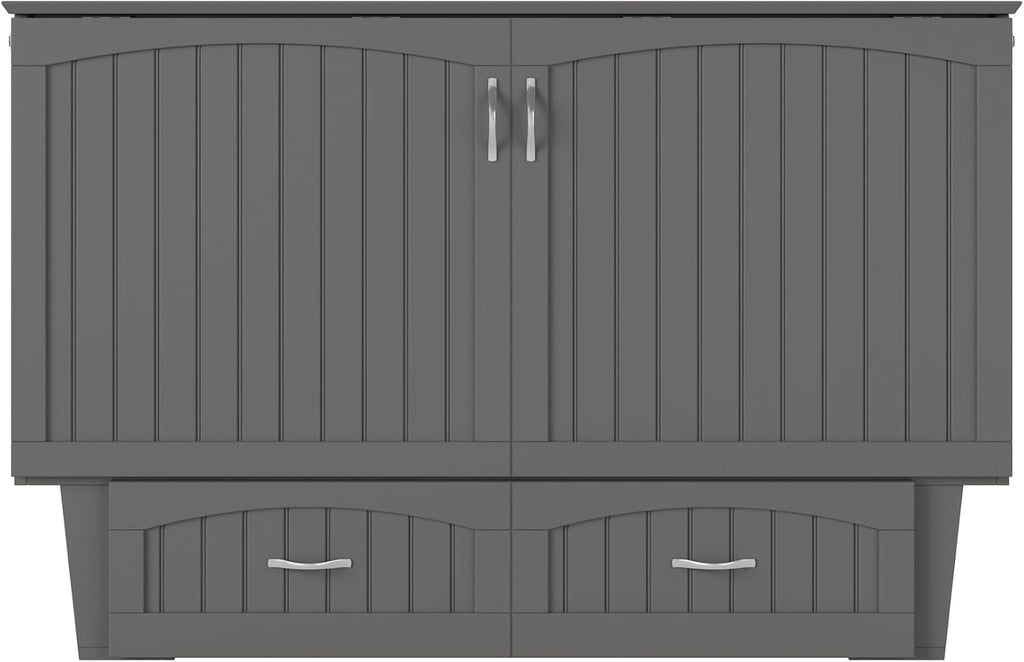 AFI, Nantucket Queen Murphy Bed Chest with Mattress, Storage Drawer and Built-In USB Charger, Grey