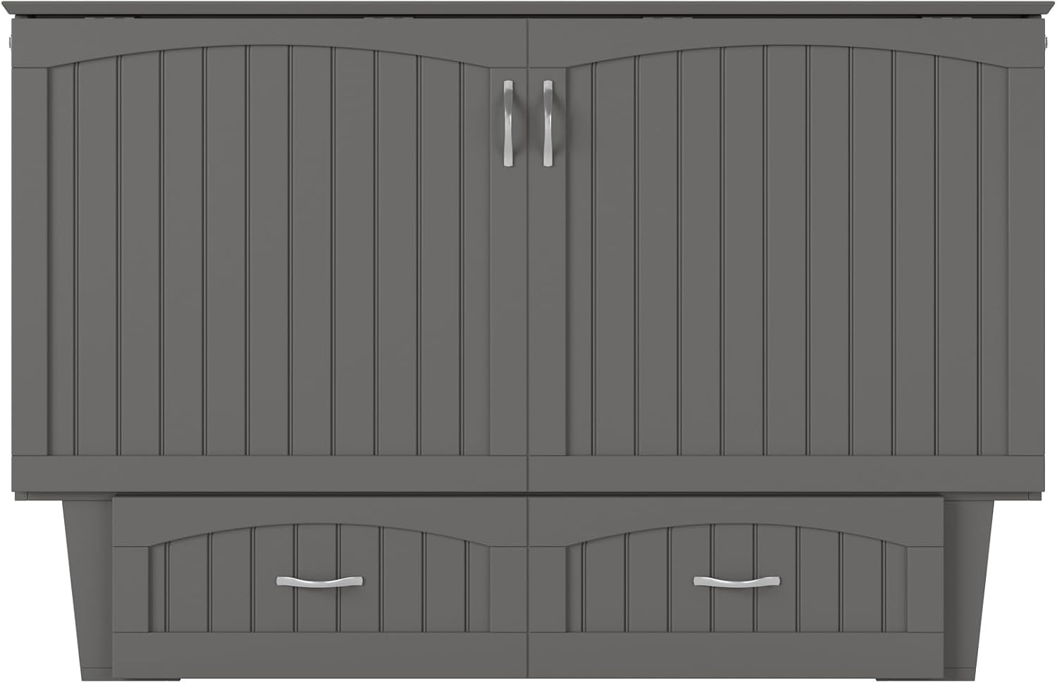 AFI, Nantucket Queen Murphy Bed Chest with Mattress, Storage Drawer and Built-In USB Charger, Grey