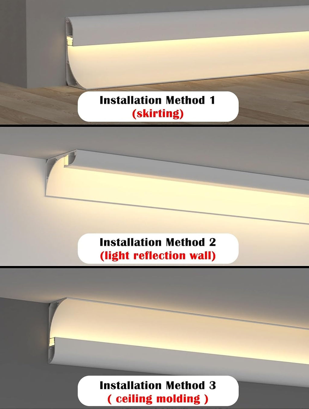 LED Crown Molding Trim for Indirect Lighting, 8x6cm LED Channel Track, Aluminum Coving Profile for Home Decor, Wall Corner & Floor Lighting (1m/3.3ft)