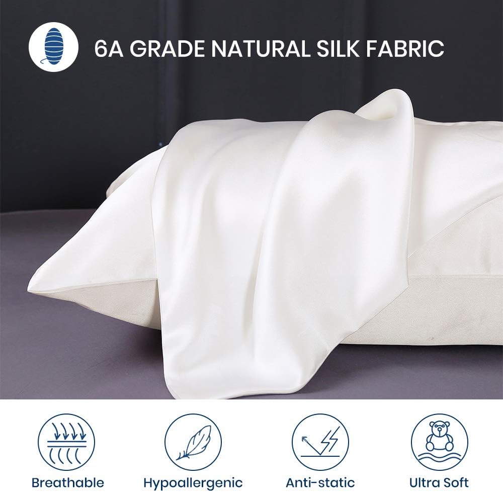 LILYSILK 100 Mulberry Silk Pillowcase Set for Hair Charmeuse Queen 20x30 Inch Ivory 2pcs 19 Momme Gift Box