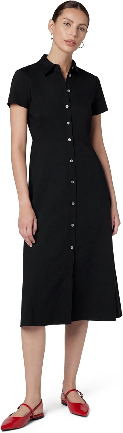 Theory Women's Short Sleeve Midi Buttondown Dress